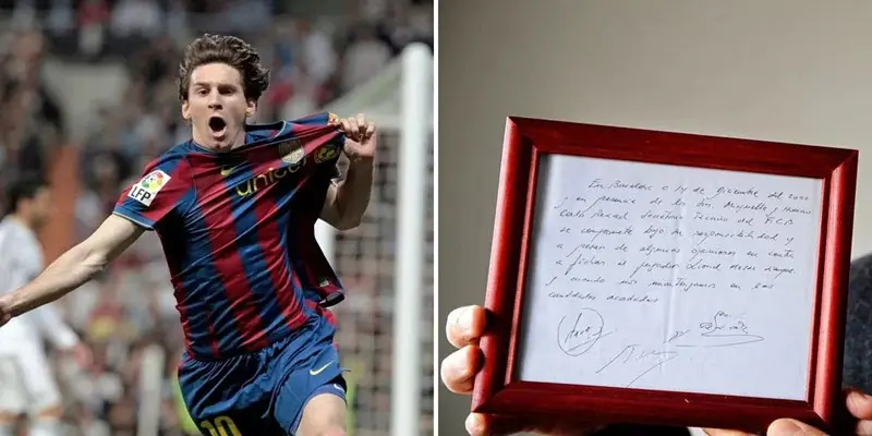 Tờ giấy ăn giao kèo giữa barca và messi